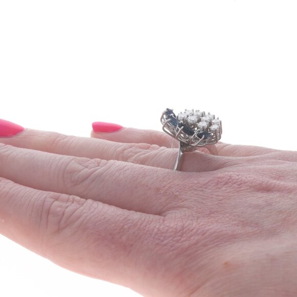White Gold Diamond Sapphire Vintage Cluster Cocktail Ring 18k Rd 1.86ctw Floral - Picture 4 of 6